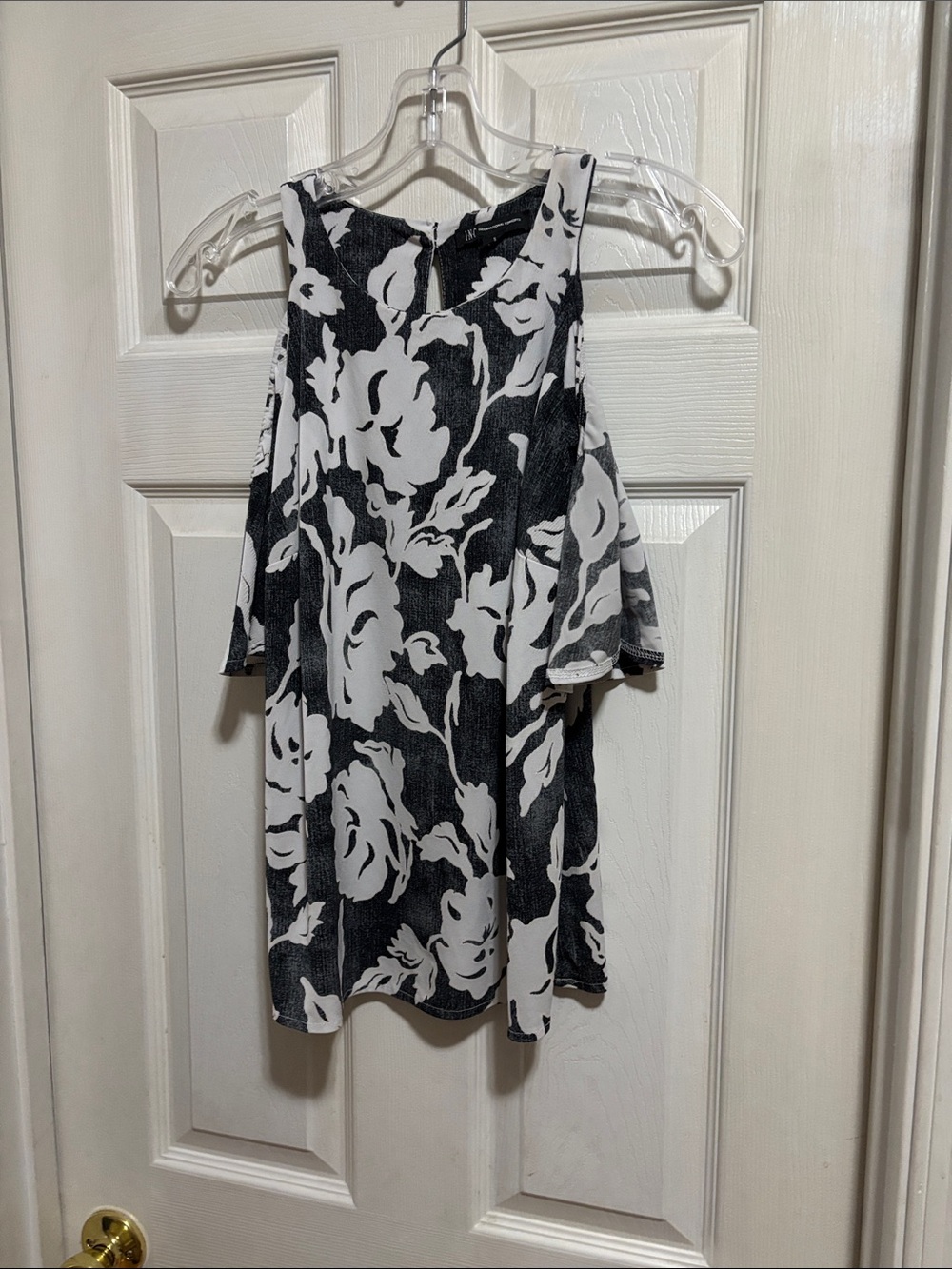 INC International Concepts Black and White Floral Cold-Shoulder Blouse